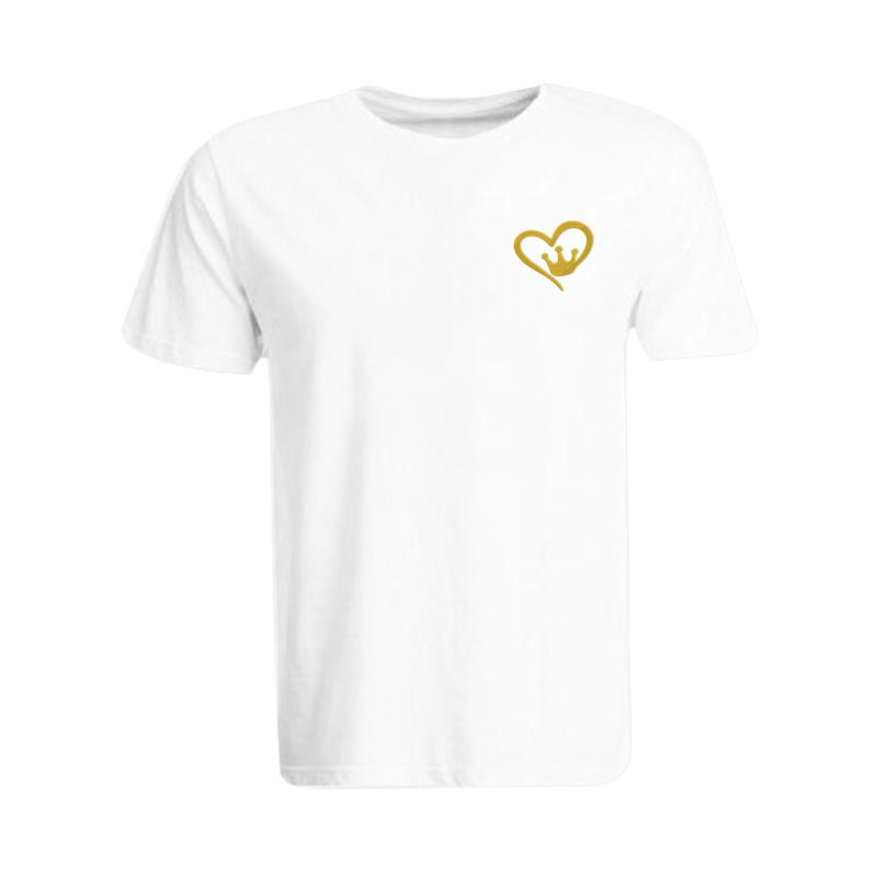 BYFT (White) Embroidered Cotton T-shirt (Queen Crown Heart) Personalized Round Neck T-shirt For Women (Large)-Set of 1 pc-190 GSM