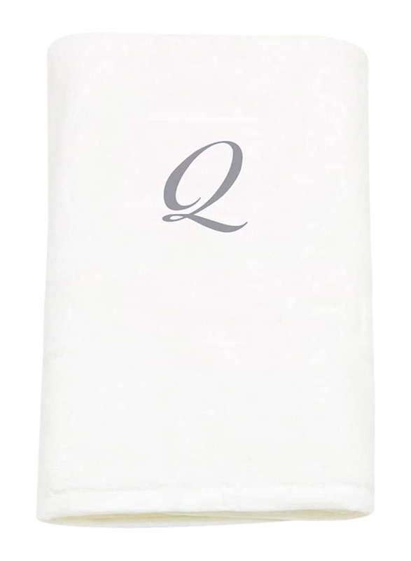BYFT 100% Cotton Embroidered Letter Q Hand Towel, 50 x 80cm, White/Silver