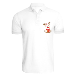 BYFT (White) Holiday Themed Embroidered Cotton T-shirt (Reindeer With Christmas Cap) Unisex Personalized Polo Neck T-shirt (2XL)-Set of 1 pc-220 GSM