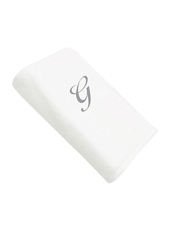 BYFT 2-Piece 100% Cotton Embroidered Letter G Bath and Hand Towel Set, White/Silver
