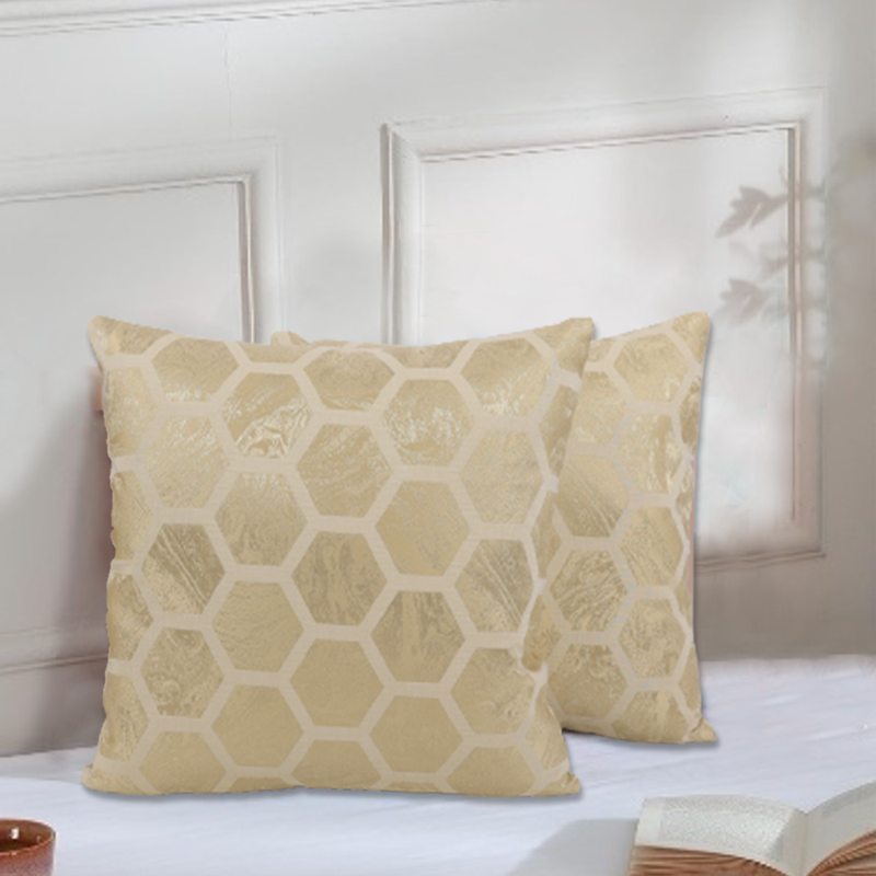 BYFT Golden Honeycomb Pale Gold 16 x 16 Inch Decorative Cushion Cover Set of 2