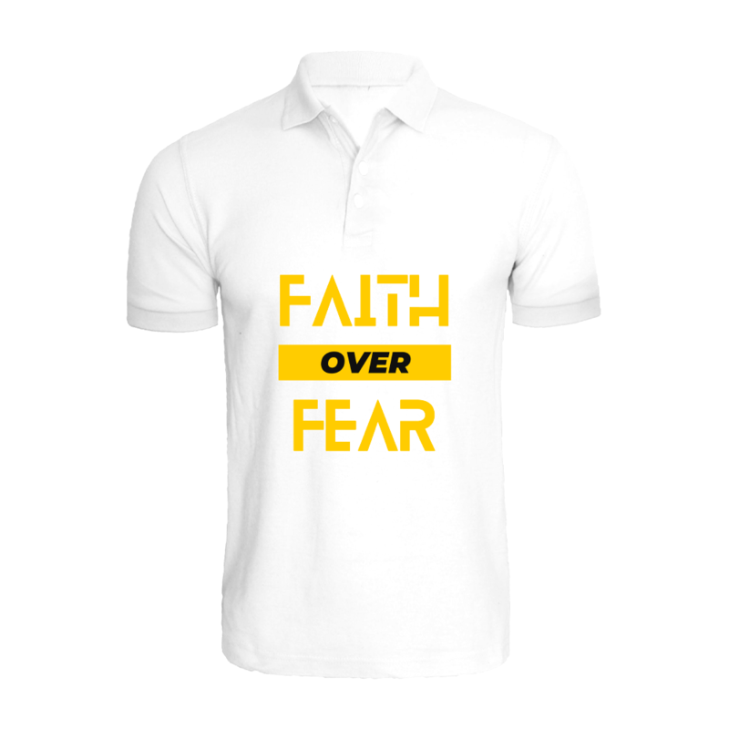 BYFT (White) Ramadan Printed Tshirt (Faith Over Fear) Cotton (Small) Unisex Polo Neck Tshirt -220 GSM