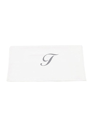 BYFT 100% Cotton Embroidered Letter T Bath Towel, 70 x 140cm, White/Silver