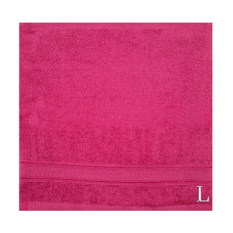 BYFT Daffodil (Fuchsia Pink) Monogrammed Face Towel (30 x 30 Cm-Set of 6) 100% Cotton, Absorbent and Quick dry, High Quality Bath Linen-500 Gsm White Thread Letter "L"