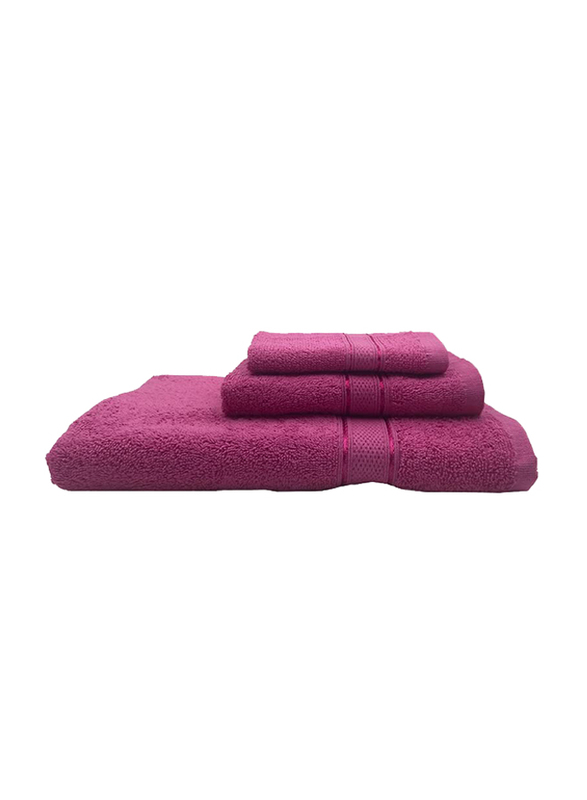 BYFT 3-Piece Daffodil 100% Cotton Towel Set, Fuchsia Pink