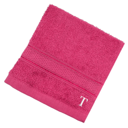 BYFT Daffodil (Fuchsia Pink) Monogrammed Face Towel (30 x 30 Cm-Set of 6) 100% Cotton, Absorbent and Quick dry, High Quality Bath Linen-500 Gsm White Thread Letter "T"