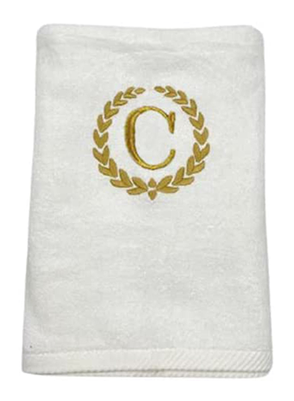 BYFT 2-Piece 100% Cotton Embroidered Letter C Bath & Hand Towel Set, White/Gold
