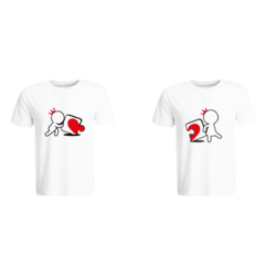 BYFT (White) Couple Printed Cotton T-shirt (Perfect Match) Personalized Round Neck T-shirt (Large)-Set of 2 pcs-190 GSM