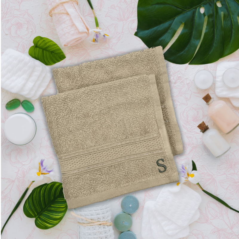 BYFT Daffodil (Light Grey) Monogrammed Face Towel (30 x 30 Cm-Set of 6) 100% Cotton, Absorbent and Quick dry, High Quality Bath Linen-500 Gsm Black Thread Letter "S"