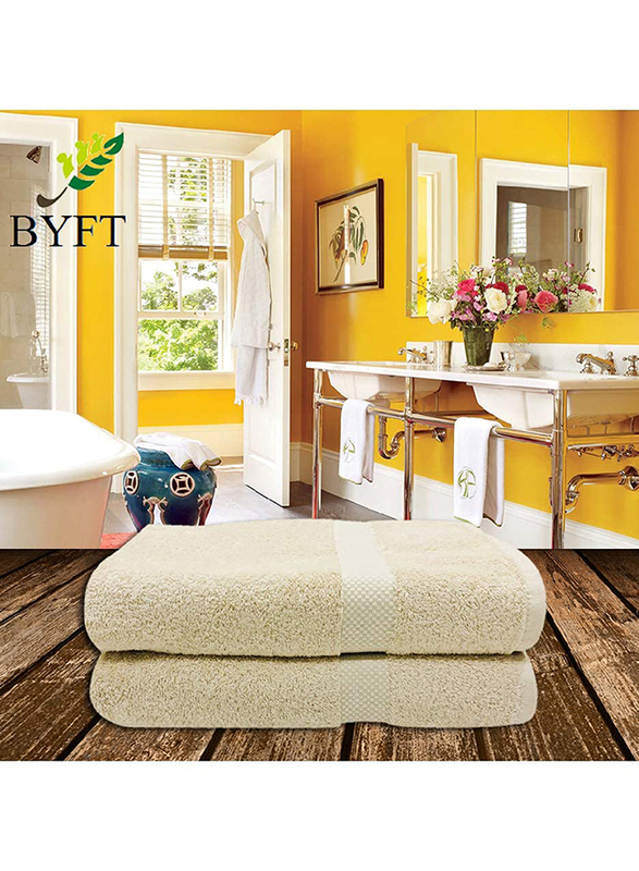 BYFT Gardenia 100% Cotton Hand Towel Set, 2 Piece, Beige