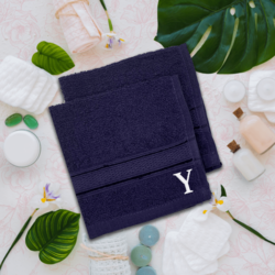 BYFT Daffodil (Navy Blue) Monogrammed Face Towel (30 x 30 Cm-Set of 6) 100% Cotton, Absorbent and Quick dry, High Quality Bath Linen-500 Gsm White Thread Letter "Y"