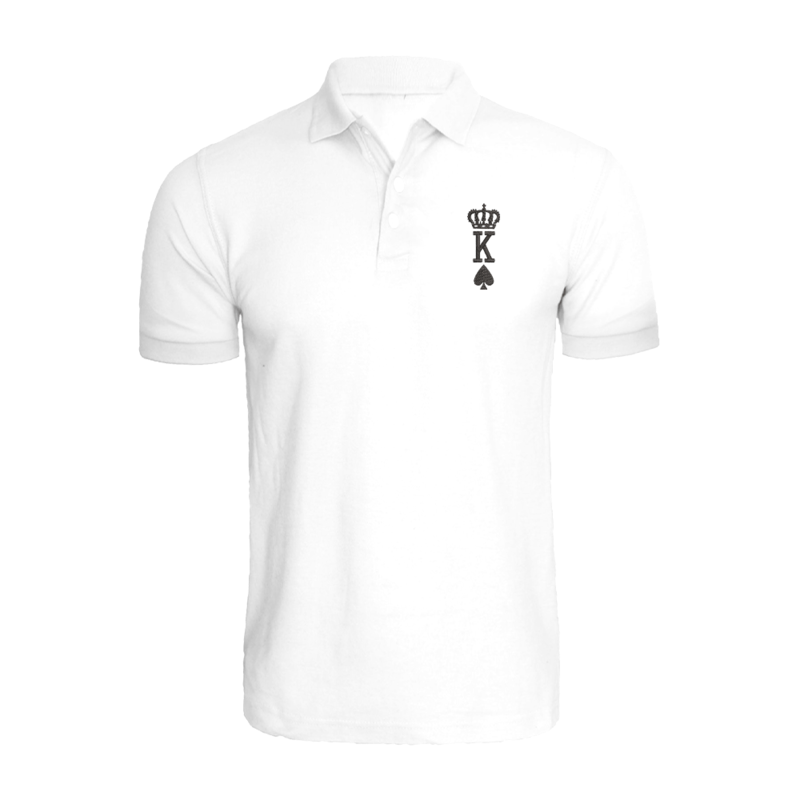 BYFT (White) Embroidered Cotton T-shirt (Crown King Spades) Personalized Polo Neck T-shirt For Men (2XL)-Set of 1 pc-220 GSM