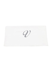 BYFT 100% Cotton Embroidered Letter V Bath Towel, 70 x 140cm, White/Silver