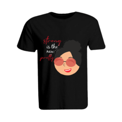 BYFT (Black) Printed Cotton T-shirt (Strong is the new Pretty) Personalized Round Neck T-shirt For Women (Large)-Set of 1 pc-190 GSM