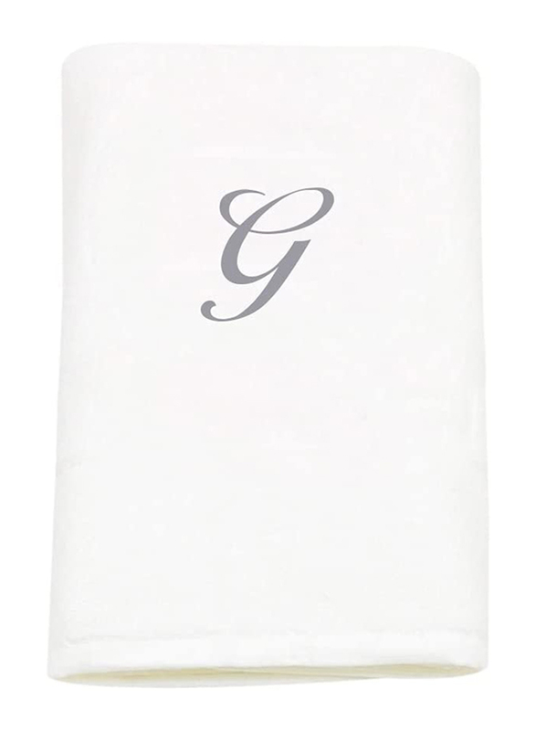 BYFT 100% Cotton Embroidered Letter G Bath Towel, 70 x 140cm, White/Silver