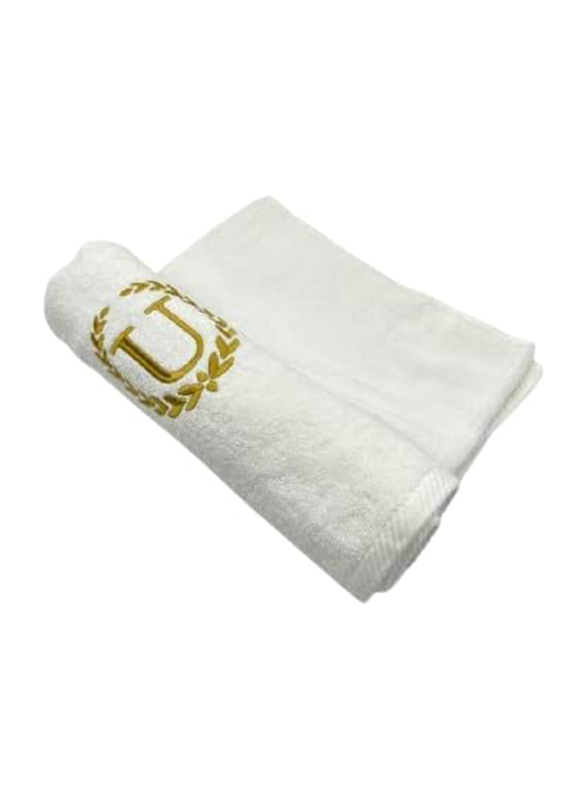 BYFT 2-Piece 100% Cotton Embroidered Letter U Bath & Hand Towel Set, White/Gold