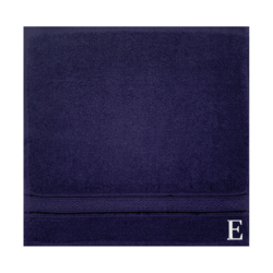 BYFT Daffodil (Navy Blue) Monogrammed Face Towel (30 x 30 Cm-Set of 6) 100% Cotton, Absorbent and Quick dry, High Quality Bath Linen-500 Gsm White Thread Letter "E"