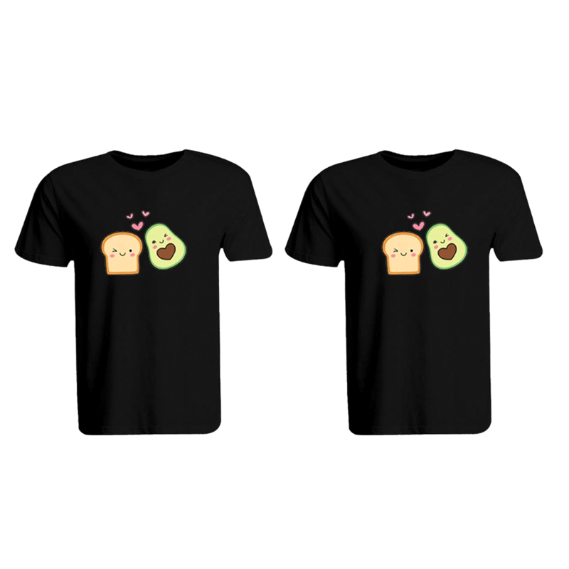 

BYFT (Black) Couple Printed Cotton T-shirt (Avocado Toast) Personalized Round Neck T-shirt (XL)-Set of 2 pcs-190 GSM