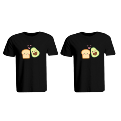 BYFT (Black) Couple Printed Cotton T-shirt (Avocado Toast) Personalized Round Neck T-shirt (XL)-Set of 2 pcs-190 GSM