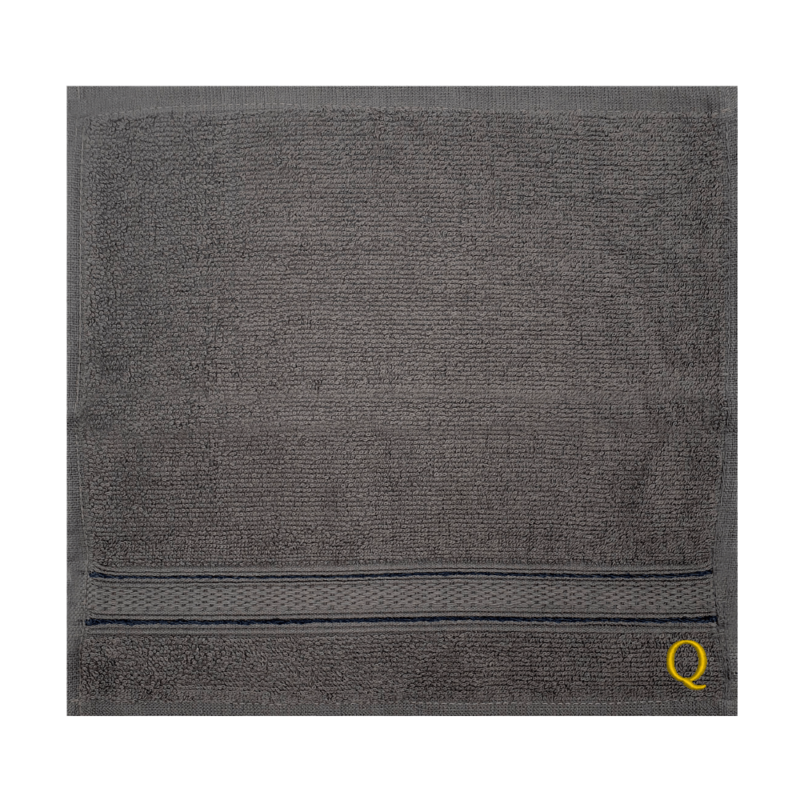 BYFT Daffodil (Dark Grey) Monogrammed Face Towel (30 x 30 Cm-Set of 6) 100% Cotton, Absorbent and Quick dry, High Quality Bath Linen-500 Gsm Golden Thread Letter "Q"