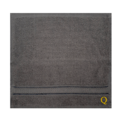 BYFT Daffodil (Dark Grey) Monogrammed Face Towel (30 x 30 Cm-Set of 6) 100% Cotton, Absorbent and Quick dry, High Quality Bath Linen-500 Gsm Golden Thread Letter "Q"