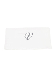 BYFT 100% Cotton Embroidered Letter V Hand Towel, 50 x 80cm, White/Silver