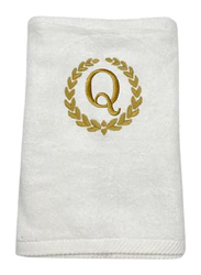 BYFT 2-Piece 100% Cotton Embroidered Letter Q Bath & Hand Towel Set, White/Gold