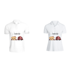 BYFT (White) Couple Printed Cotton T-shirt (Forever) Personalized Polo Neck T-shirt (Medium)-Set of 2 pcs-220 GSM