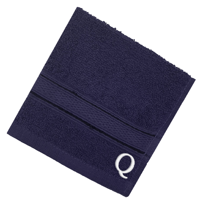 BYFT Daffodil (Navy Blue) Monogrammed Face Towel (30 x 30 Cm-Set of 6) 100% Cotton, Absorbent and Quick dry, High Quality Bath Linen-500 Gsm White Thread Letter "Q"