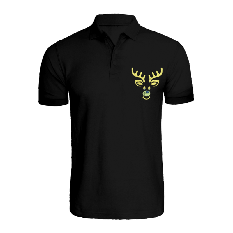 

BYFT (Black) Holiday Themed Embroidered Cotton T-shirt (Reindeer) Unisex Personalized Polo Neck T-shirt (Medium)-Set of 1 pc-220 GSM