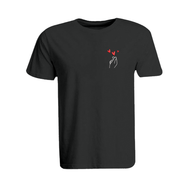 

BYFT (Black) Embroidered Cotton T-shirt (Korean Love) Personalized Round Neck T-shirt For Women (Large)-Set of 1 pc-190 GSM