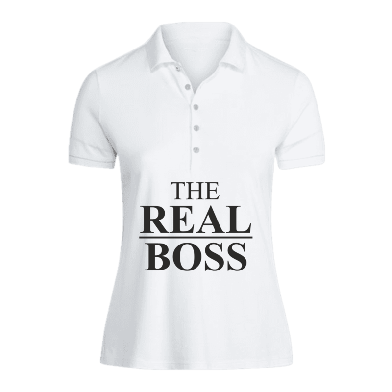 

BYFT (White) Printed Cotton T-shirt (The Real Boss) Personalized Polo Neck T-shirt For Women (2XL)-Set of 1 pc-220 GSM