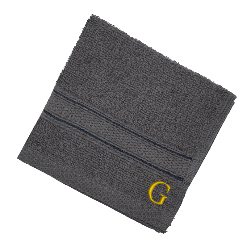 BYFT Daffodil (Dark Grey) Monogrammed Face Towel (30 x 30 Cm-Set of 6) 100% Cotton, Absorbent and Quick dry, High Quality Bath Linen-500 Gsm Golden Thread Letter "G"