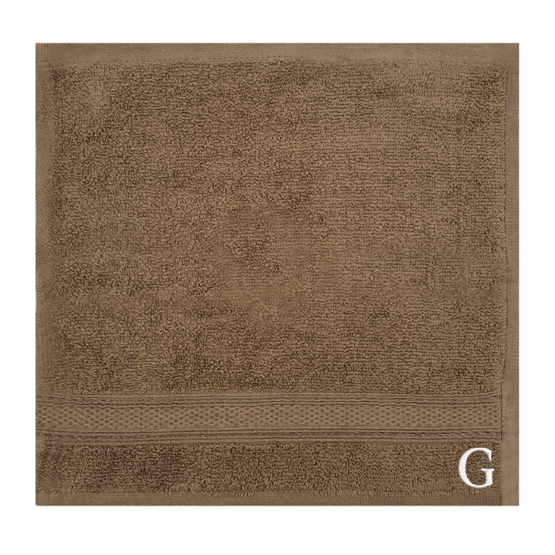 BYFT Daffodil (Dark Beige) Monogrammed Face Towel (30 x 30 Cm-Set of 6) 100% Cotton, Absorbent and Quick dry, High Quality Bath Linen-500 Gsm White Thread Letter "G"