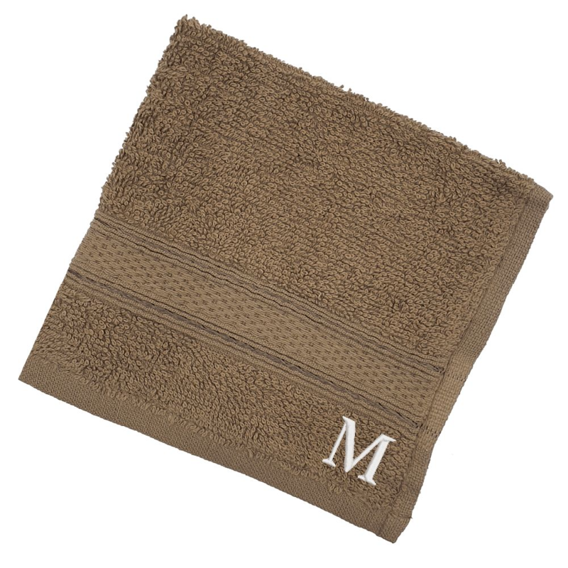 BYFT Daffodil (Dark Beige) Monogrammed Face Towel (30 x 30 Cm-Set of 6) 100% Cotton, Absorbent and Quick dry, High Quality Bath Linen-500 Gsm White Thread Letter "M"