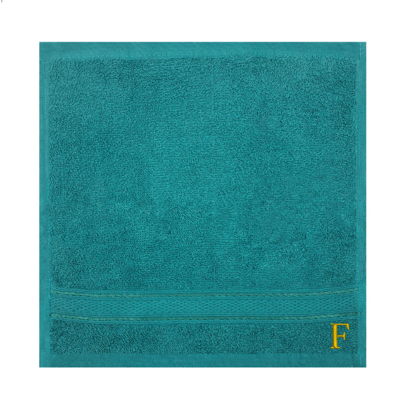 BYFT Daffodil (Turquoise Blue) Monogrammed Face Towel (30 x 30 Cm-Set of 6) 100% Cotton, Absorbent and Quick dry, High Quality Bath Linen-500 Gsm Golden Thread Letter "F"