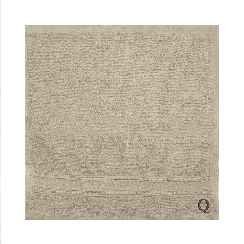 BYFT Daffodil (Light Grey) Monogrammed Face Towel (30 x 30 Cm-Set of 6) 100% Cotton, Absorbent and Quick dry, High Quality Bath Linen-500 Gsm Black Thread Letter "Q"