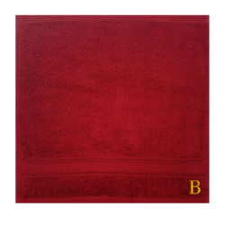 BYFT Daffodil (Burgundy) Monogrammed Face Towel (30 x 30 Cm - Set of 6) 100% Cotton, Absorbent and Quick dry, High Quality Bath Linen- 500 Gsm Golden Thread Letter "A"