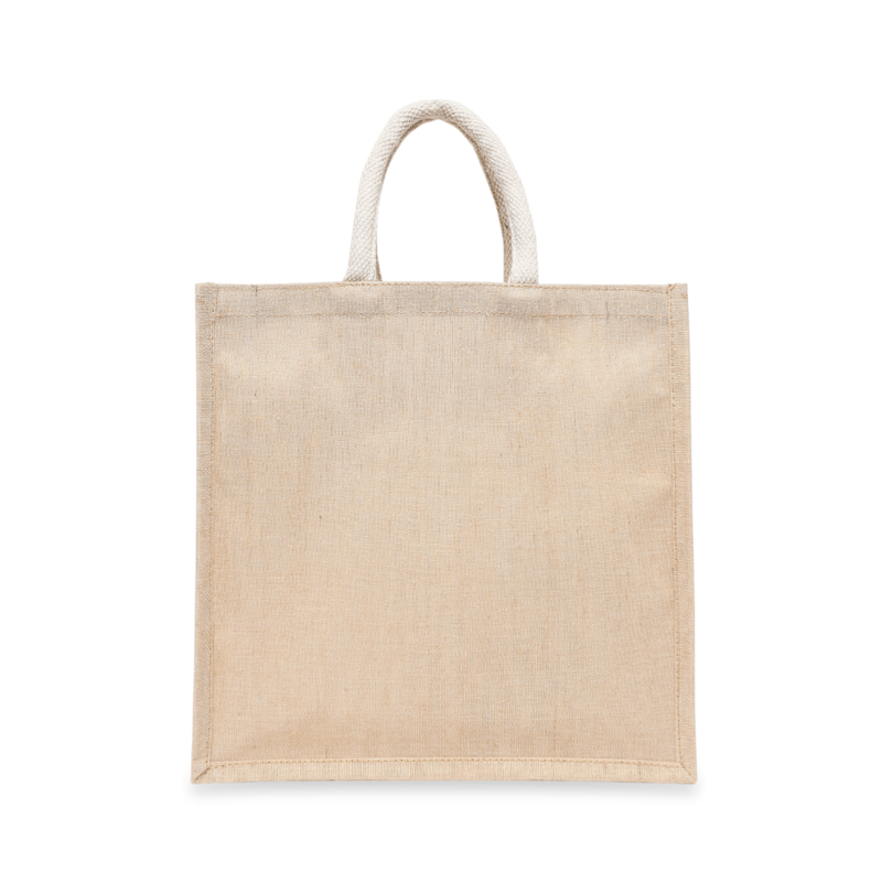 BYFT Laminated Juco Tote Bags with Gusset (Natural) Reusable Eco Friendly Shopping Bag (33.02 x 10.16 x 33.02 Cm) Set of 12 Pcs
