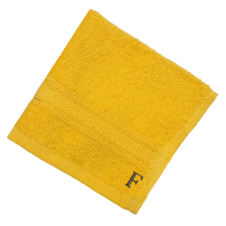 BYFT Daffodil (Yellow) Monogrammed Face Towel (30 x 30 Cm-Set of 6) 100% Cotton, Absorbent and Quick dry, High Quality Bath Linen-500 Gsm Black Thread Letter "F"