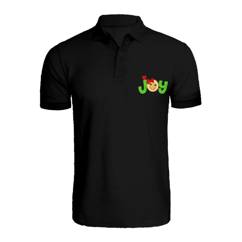 

BYFT (Black) Holiday Themed Embroidered Cotton T-shirt (Gingerbread Joy) Unisex Personalized Polo Neck T-shirt (Large)-Set of 1 pc-220 GSM