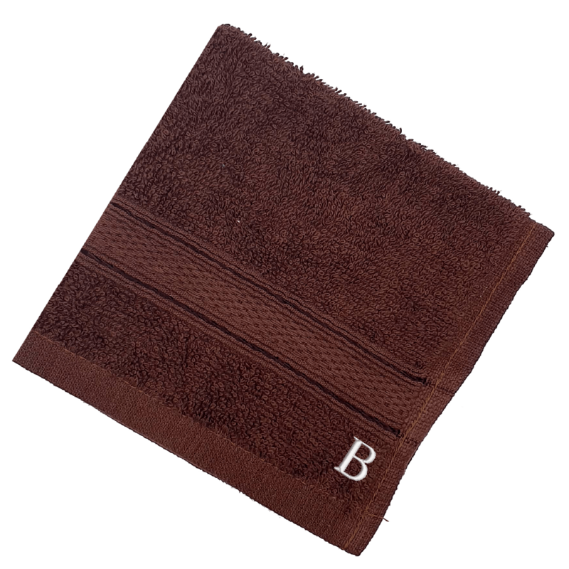 BYFT Daffodil (Brown) Monogrammed Face Towel (30 x 30 Cm - Set of 6) 100% Cotton, Absorbent and Quick dry, High Quality Bath Linen- 500 Gsm White Thread Letter "A"