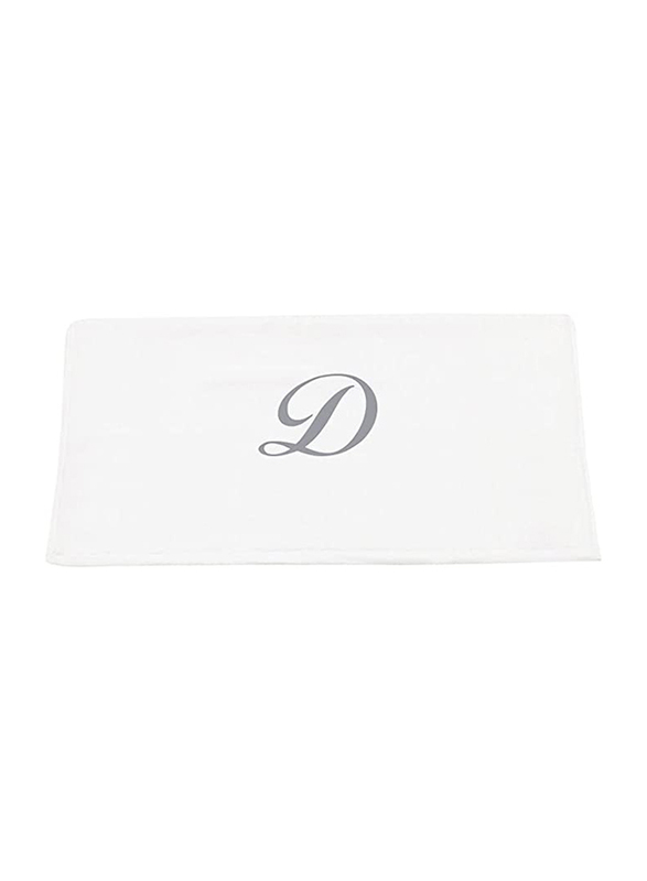 BYFT 100% Cotton Embroidered Letter D Bath Towel, 70 x 140cm, White/Silver