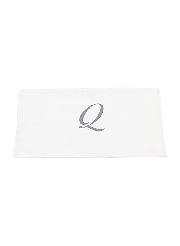 BYFT 100% Cotton Embroidered Letter Q Hand Towel, 50 x 80cm, White/Silver