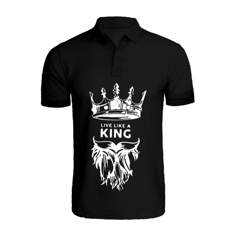 BYFT (Black) Printed Cotton T-shirt (Live Like A King) Personalized Polo Neck T-shirt For Men (XL)-Set of 1 pc-220 GSM