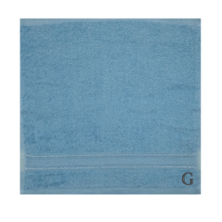 BYFT Daffodil (Light Blue) Monogrammed Face Towel (30 x 30 Cm-Set of 6) 100% Cotton, Absorbent and Quick dry, High Quality Bath Linen-500 Gsm Black Thread Letter "G"