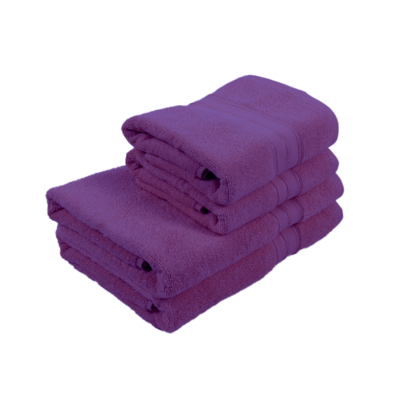BYFT Home Trendy (Lavender) 2 Hand Towel (50 x 90 Cm) & 2 Bath Towel (70 x 140 Cm) 100% Cotton Highly Absorbent, High Quality Bath linen with Striped Dobby 550 Gsm Set of 4