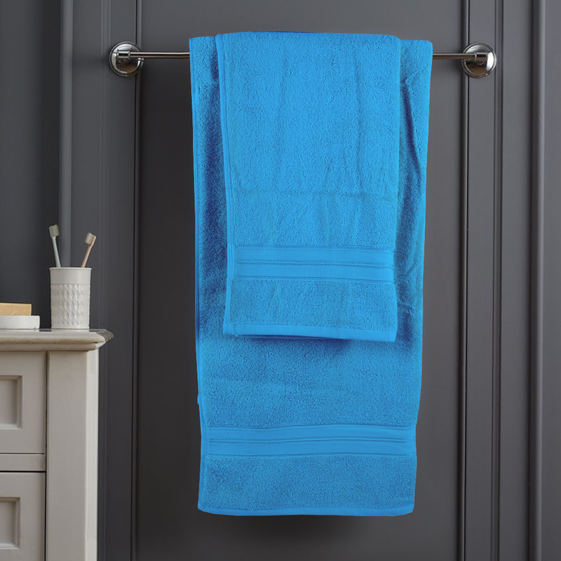 BYFT Home Trendy (Blue) 2 Hand Towel (50 x 90 Cm) & 2 Bath Towel (70 x 140 Cm) 100% Cotton Highly Absorbent, High Quality Bath linen with Striped Dobby 550 Gsm Set of 4