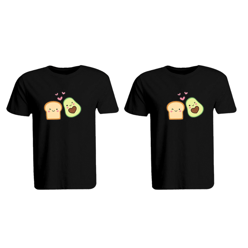 

BYFT (Black) Couple Printed Cotton T-shirt (Avocado Toast) Personalized Round Neck T-shirt (2XL)-Set of 2 pcs-190 GSM