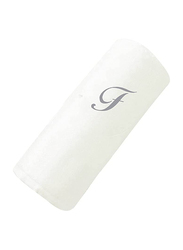 BYFT 100% Cotton Embroidered Letter F Bath Towel, 70 x 140cm, White/Silver